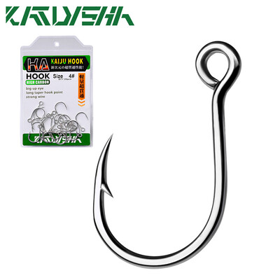 KATYUSHA 20gb Big Eye Single Āķi 6-4-2-1-1/0-2/0-3/0 Augsta oglekļa tērauda makšķerēšanas āķi Barbed Sharp Fishhoos for Lure Pesca