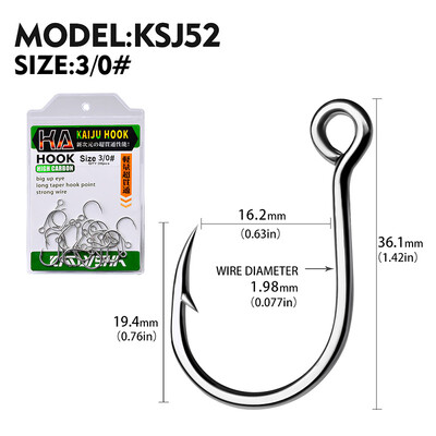 KATYUSHA 20vnt Big Eye Single Kabliukai 6-4-2-1-1/0-2/0-3/0 Daug anglies dioksido turinčio plieno žvejybos kabliukai Spygliuoti aštrūs kabliukai, skirti Lure Pesca