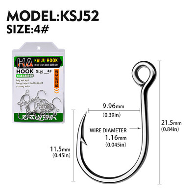 KATYUSHA 20vnt Big Eye Single Kabliukai 6-4-2-1-1/0-2/0-3/0 Daug anglies dioksido turinčio plieno žvejybos kabliukai Spygliuoti aštrūs kabliukai, skirti Lure Pesca