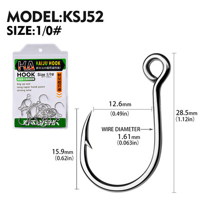 KATYUSHA 20vnt Big Eye Single Kabliukai 6-4-2-1-1/0-2/0-3/0 Daug anglies dioksido turinčio plieno žvejybos kabliukai Spygliuoti aštrūs kabliukai, skirti Lure Pesca