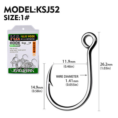 KATYUSHA 20vnt Big Eye Single Kabliukai 6-4-2-1-1/0-2/0-3/0 Daug anglies dioksido turinčio plieno žvejybos kabliukai Spygliuoti aštrūs kabliukai, skirti Lure Pesca