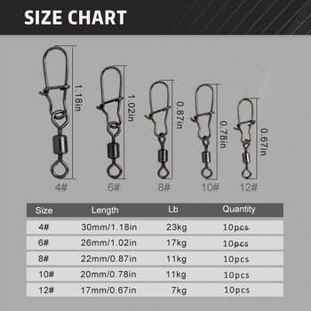 50бр./кутия Риболовен съединител от неръждаема стомана 4# 6# 8#10#12# Лагерен въртящ се въртящ се въртящ се с щракаща се кука Аксесоари за примамка