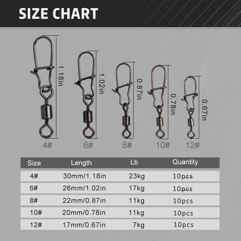 50 ks/krabica Nerezový rybársky konektor Pin 4# 6# 8# 10# 12# Ložisko Valivý otočný háčik s karabínou Príslušenstvo k nástrahám