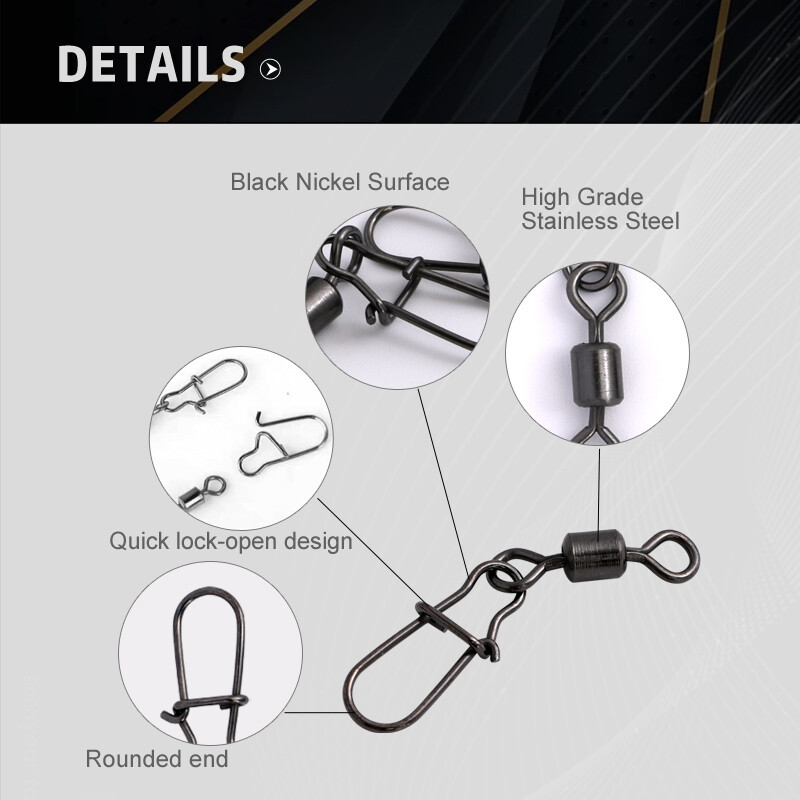 50 ks/krabica Nerezový rybársky konektor Pin 4# 6# 8# 10# 12# Ložisko Valivý otočný háčik s karabínou Príslušenstvo k nástrahám