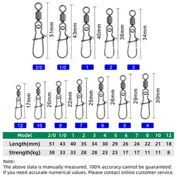 DNDYUJU 50 бр. Риболовен конектор от неръждаема стомана, щифтов лагер, търкалящ се въртящ се щракване в кутията, аксесоари за риболовни принадлежности за кука за примамка