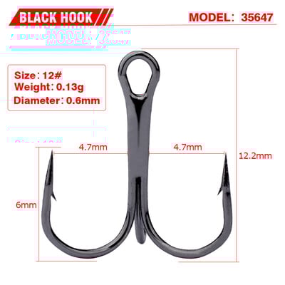 PROBEROS 20 ks/sada čierne vysoko uhlíkové trojháčiky, super ostré, pevné, veľkosť 2#-14#, trojitý ostnatý oceľový rybársky háčik, veľkoobchod