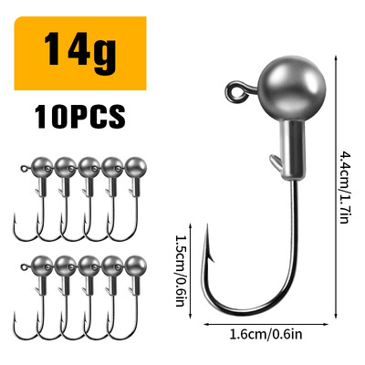 10 ks jigových háčikov s olovenou hlavicou, volfrámovými jigovými hlavicami, kľukou, jigovými rybárskymi háčikmi s olovnicou 2g, 4g, 5g, 10g, 14g, ostrými mäkkými jigovými háčikmi.