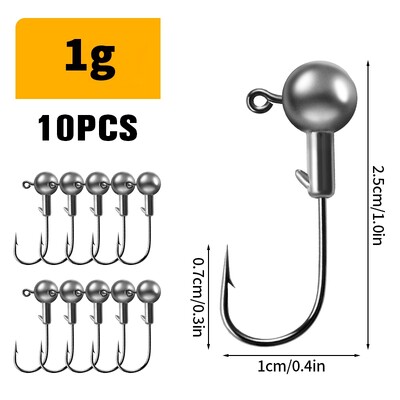 10 ks jigových háčikov s olovenou hlavicou, volfrámovými jigovými hlavicami, kľukou, jigovými rybárskymi háčikmi s olovnicou 2g, 4g, 5g, 10g, 14g, ostrými mäkkými jigovými háčikmi.