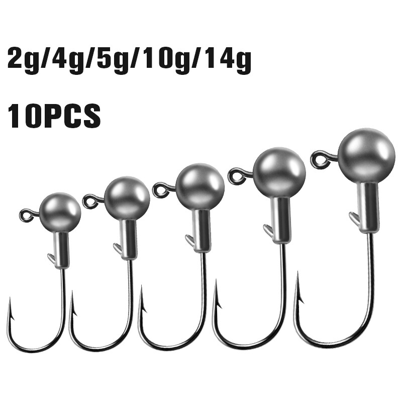 10 ks jigových háčikov s olovenou hlavicou, volfrámovými jigovými hlavicami, kľukou, jigovými rybárskymi háčikmi s olovnicou 2g, 4g, 5g, 10g, 14g, ostrými mäkkými jigovými háčikmi.