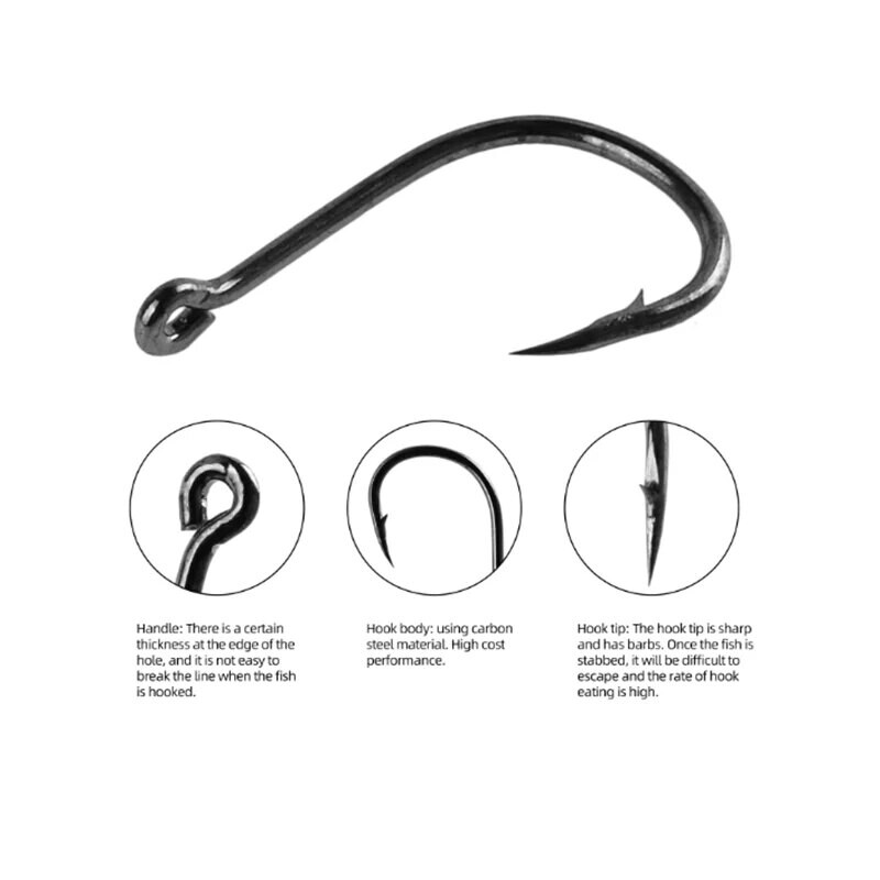 500 vnt./dėžutės komplektas, dėžutės 3#-12# 50 vnt. žūklės kabliukų rinkinys iš anglies plieno spygliuoti kabliukai, skirti žvejybai gėlame vandenyje