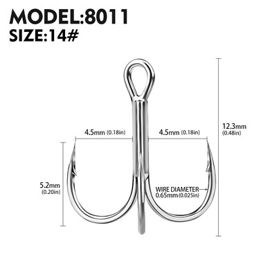 20 gab. Augstas oglekļa trīskāršu āķi — īpaši asi, ciets izmērs 1#-14# — trīskāršs tērauda makšķerēšanas āķis