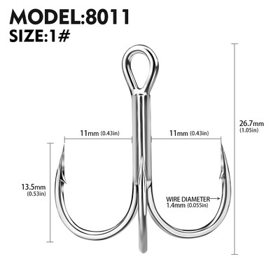 20 gab. Augstas oglekļa trīskāršu āķi — īpaši asi, ciets izmērs 1#-14# — trīskāršs tērauda makšķerēšanas āķis
