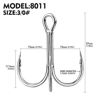 20 gab. Augstas oglekļa trīskāršu āķi — īpaši asi, ciets izmērs 1#-14# — trīskāršs tērauda makšķerēšanas āķis