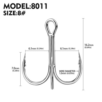20 gab. Augstas oglekļa trīskāršu āķi — īpaši asi, ciets izmērs 1#-14# — trīskāršs tērauda makšķerēšanas āķis
