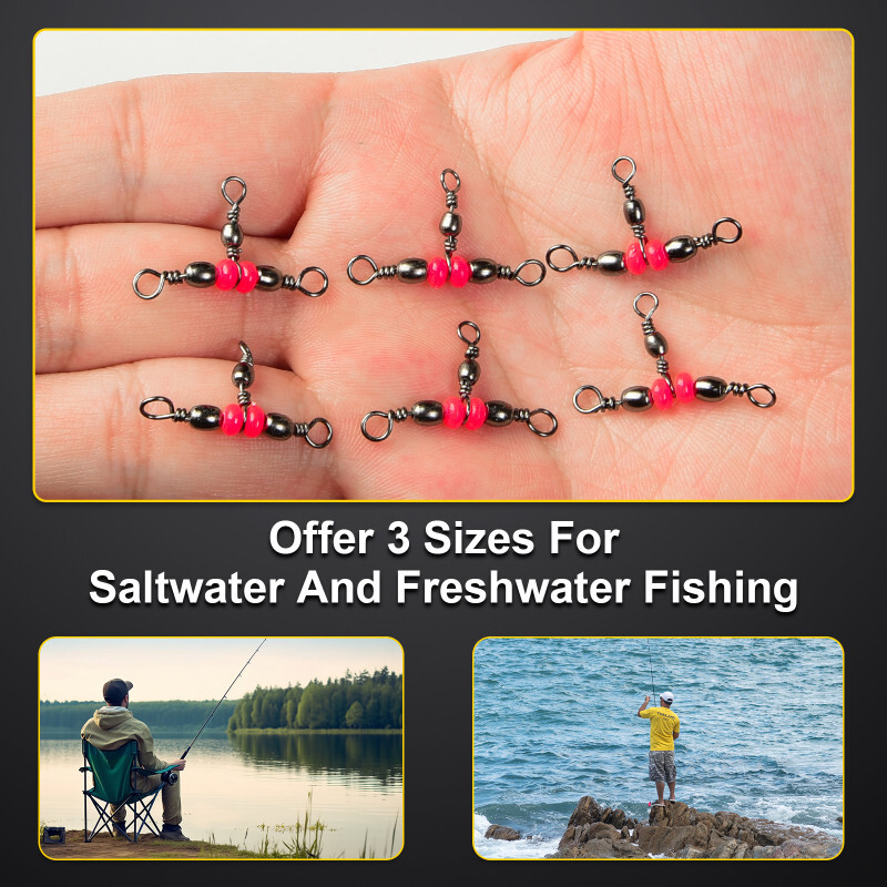 100 ks/sada rybárskych konektorov, trojcestný otočný krúžok s korálkami na rybárske háčiky, návnady na vlasec, rybárske príslušenstvo
