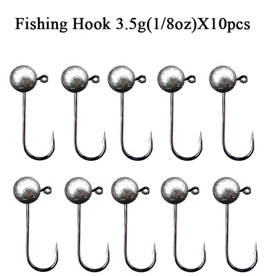 10 vnt/stal. Jig Head Fishhook 1g 2g 3.5g 5g 7g 10g Round Ball Jig Head Fishhook Minkšti sliekų žvejybos priedai