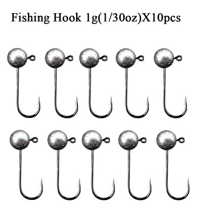 10 vnt/stal. Jig Head Fishhook 1g 2g 3.5g 5g 7g 10g Round Ball Jig Head Fishhook Minkšti sliekų žvejybos priedai