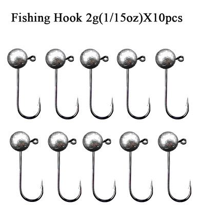 10 vnt/stal. Jig Head Fishhook 1g 2g 3.5g 5g 7g 10g Round Ball Jig Head Fishhook Minkšti sliekų žvejybos priedai