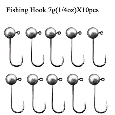 10 vnt/stal. Jig Head Fishhook 1g 2g 3.5g 5g 7g 10g Round Ball Jig Head Fishhook Minkšti sliekų žvejybos priedai