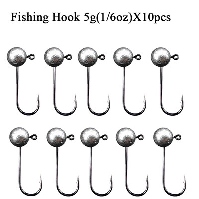 10 vnt/stal. Jig Head Fishhook 1g 2g 3.5g 5g 7g 10g Round Ball Jig Head Fishhook Minkšti sliekų žvejybos priedai