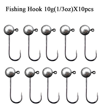 10 vnt/stal. Jig Head Fishhook 1g 2g 3.5g 5g 7g 10g Round Ball Jig Head Fishhook Minkšti sliekų žvejybos priedai