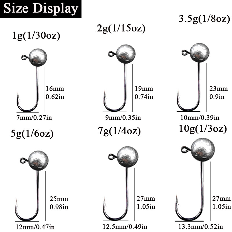 10 vnt/stal. Jig Head Fishhook 1g 2g 3.5g 5g 7g 10g Round Ball Jig Head Fishhook Minkšti sliekų žvejybos priedai