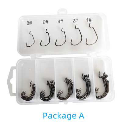 50 vnt. švaistiklio kabliukų rinkinys 8#-3/0 žvejybos kabliukai sūraus vandens minkštas sliekinis masalas, platus tarpas, ofsetinis kabliukas Jig kabliukas karpinei lydekai su dėžute