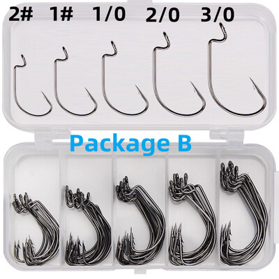 50 vnt. švaistiklio kabliukų rinkinys 8#-3/0 žvejybos kabliukai sūraus vandens minkštas sliekinis masalas, platus tarpas, ofsetinis kabliukas Jig kabliukas karpinei lydekai su dėžute