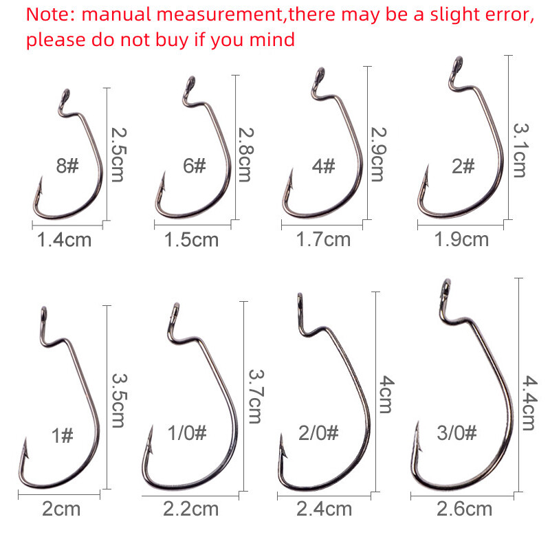 50 vnt. švaistiklio kabliukų rinkinys 8#-3/0 žvejybos kabliukai sūraus vandens minkštas sliekinis masalas, platus tarpas, ofsetinis kabliukas Jig kabliukas karpinei lydekai su dėžute