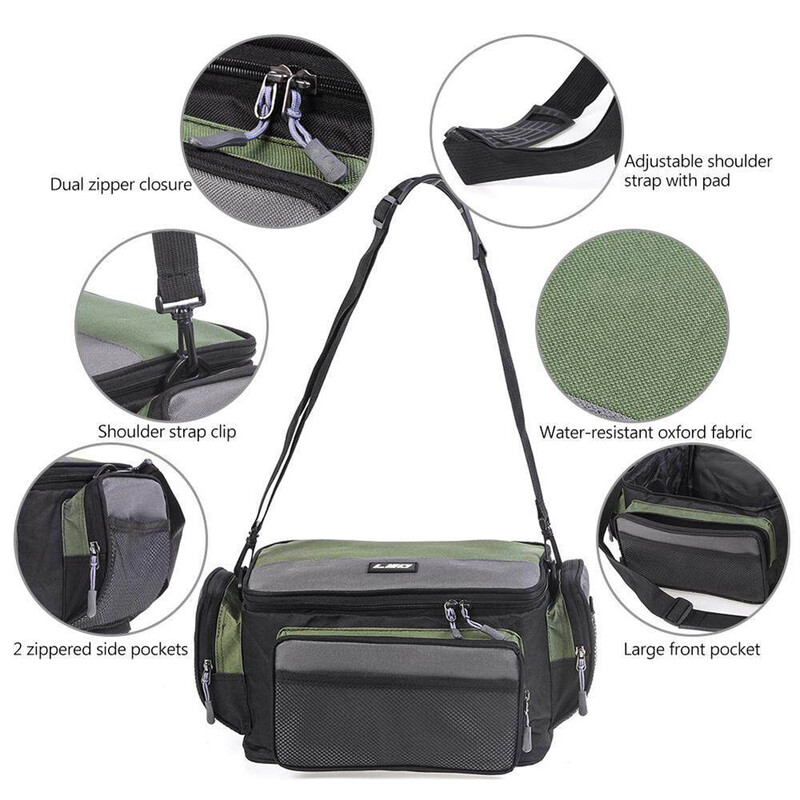 Žvejybos reikmenų krepšys su dirželiu per petį, vandeniui atsparus žvejybos reikmenų dėžutė, skirta žvejybai muselėje