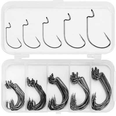 50 pc Crank Hook Small Five-box Set Black Niķeļa āķis Dezhou Fishing Group pārrobežu zvejas rīku ēsmas āķis