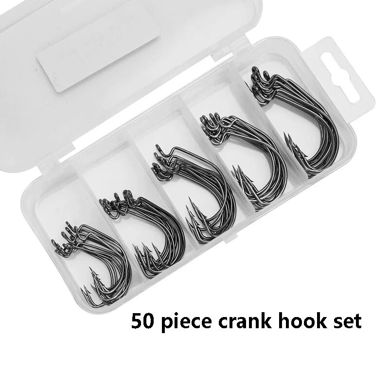 50 pc Crank Hook Small Five-box Set Black Niķeļa āķis Dezhou Fishing Group pārrobežu zvejas rīku ēsmas āķis