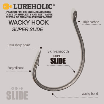 LUREHOLIC PTFE Super Slide Wacky Hook for Drop Shot Неръждаема стомана Offset Wacky Hooks Crank Worm Fishhook Риболовни аксесоари