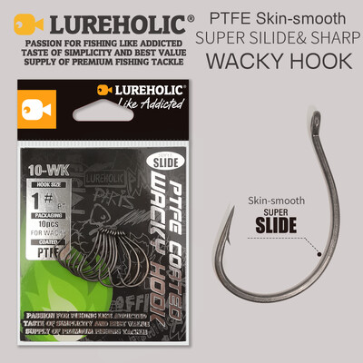 LUREHOLIC PTFE Super Slide Wacky Hook Drop Shot rozsdamentes acél Offset Wacky Hooks Crank Worm Fishhook Horgásztartozékok