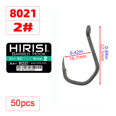 Hirisi 50ks PTFE potiahnuté vysoko uhlíkové nehrdzavejúce oceľové háčiky s ostňami a očkom 8021 Rybárske príslušenstvo