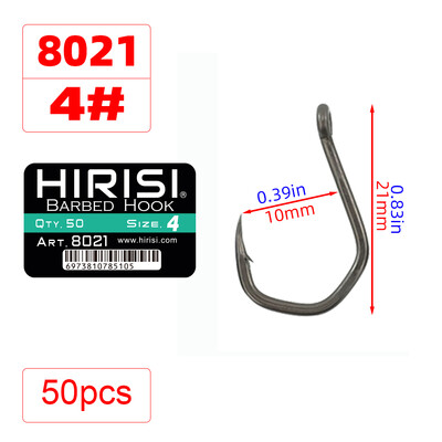 Hirisi 50ks PTFE potiahnuté vysoko uhlíkové nehrdzavejúce oceľové háčiky s ostňami a očkom 8021 Rybárske príslušenstvo
