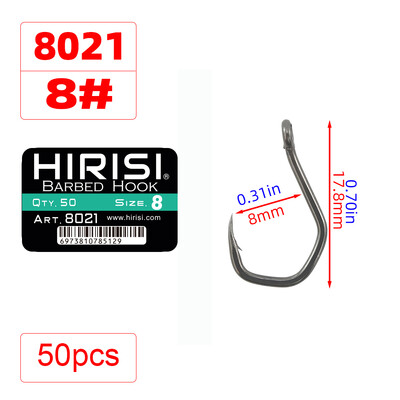 Hirisi 50ks PTFE potiahnuté vysoko uhlíkové nehrdzavejúce oceľové háčiky s ostňami a očkom 8021 Rybárske príslušenstvo