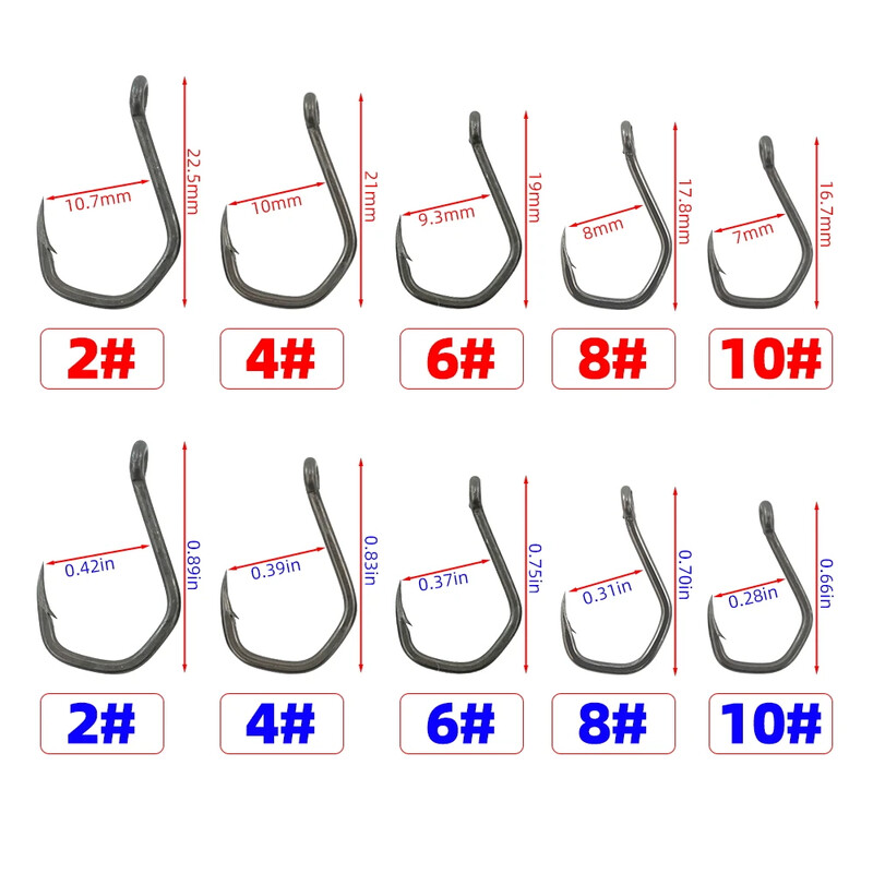 Hirisi 50ks PTFE potiahnuté vysoko uhlíkové nehrdzavejúce oceľové háčiky s ostňami a očkom 8021 Rybárske príslušenstvo