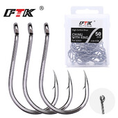 FTK CHINU Fishhook με δαχτυλίδι αγκαθωτό 1/0#-5/0#50PCS 1#-7#100PCS Rock Fishing Sea Fishing Hook μαύρο αγκίστρι από χάλυβα υψηλής περιεκτικότητας σε άνθρακα