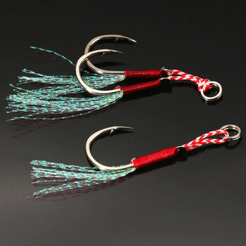 10PCS/Lot Cast Jig Assist Hook Високовъглеродна стоманена ъглова бодлива нишка Feather Lure Риболовни принадлежности Slow Jigging Sea Pesca Fishhook