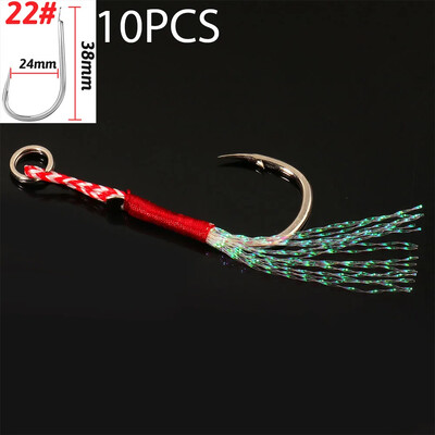 10 ks/sada Cast Jig Assist háčik z vysoko uhlíkovej ocele s uhlovým ostnatým závitom, pierkové návnady na rybárske potreby, pomalé jiggingové háčiky na morský rybolov