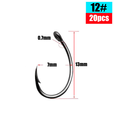 20 DB PTFE bevonatú, magas széntartalmú, rozsdamentes acél szöges horgok ponty horgász horgok ívelt széles résű mikroszögesszögű horog