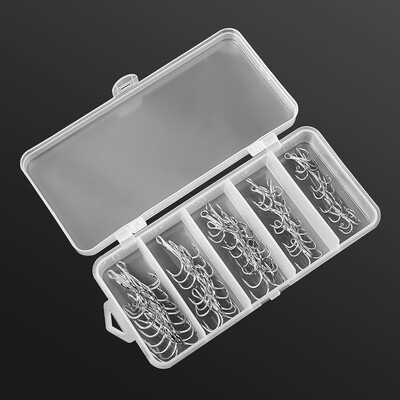 50db /Box #2/#4/#6/#8/#10 Horgászhorog High Carbon Steel Treble Felborított horgok Horgászfelszerelés Round Bend Treble Bass 50db