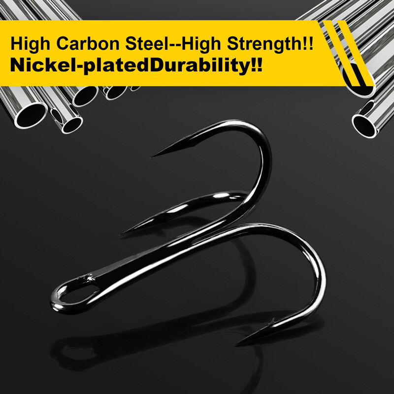 50db /Box #2/#4/#6/#8/#10 Horgászhorog High Carbon Steel Treble Felborított horgok Horgászfelszerelés Round Bend Treble Bass 50db