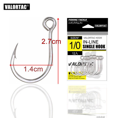 2/0 1/0 1 2 3 4 Jednoháčikové háčiky s veľkým očkom na inline rybárske návnady 12 ks/balenie na živú a tvrdú nástrahu, jednoduché rybárske háčiky