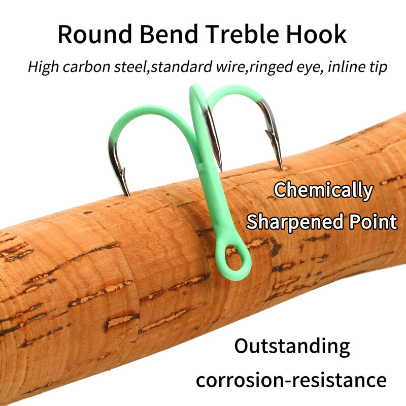 Ellllv 10PCS 14# – 3/0 apvalūs išlenkti įkloti trispalviai kabliukai liuminescenciniai/šviečiantys sūraus vandens gėlo vandens žvejybos masalas, trigubas kabliukas