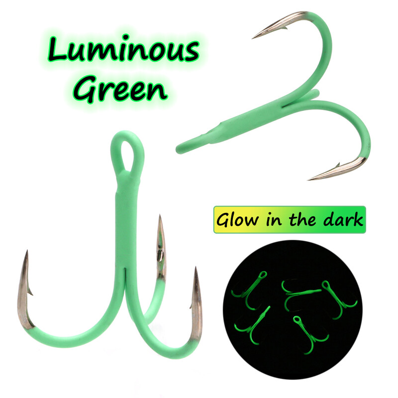 Ellllv 10PCS 14# – 3/0 apvalūs išlenkti įkloti trispalviai kabliukai liuminescenciniai/šviečiantys sūraus vandens gėlo vandens žvejybos masalas, trigubas kabliukas