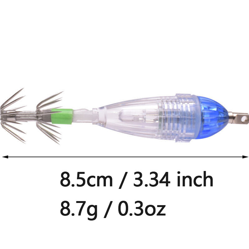 (be baterijos) 1 vnt mini kabliuko pūtimo lemputė su skėčio kabliu Povandeninės žvejybos lemputė Aštuonkojų kalmarų kabliukas