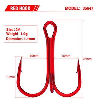 20PCS/Lot Red Anchor Hook Високовъглеродна стоманена бодлива тройка Fishing TackleFishing tool аксесоари морски риболов див риболов