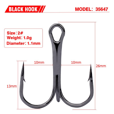 10 gab./partijā Ass trīskāršais makšķerēšanas āķis, spēcīgs apaļš līkums, plata sprauga ar augstu oglekļa tēraudu dzeloņstieņu āķi mānekļiem ēsmas izmērs 2#-10#